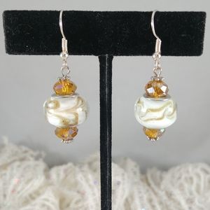 Amber Caramel Cream Beaded Earrings